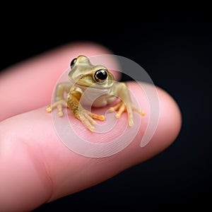 mini frog sitting on finger
