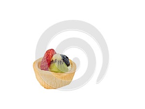 Mini fruit tart, homemade small tart pie with strawberry, blueberry and kiwi topping