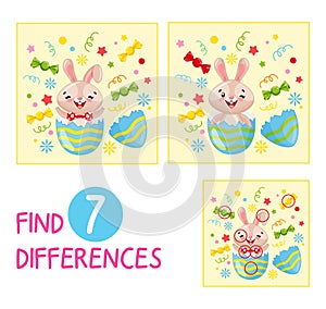 Mini-game for children on the theme of Easter. Find 7 differences in the picture