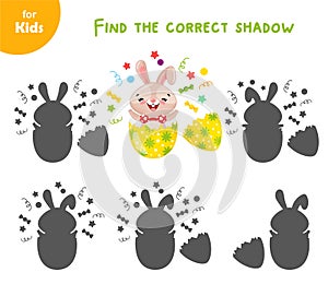 Mini game for kids. Find the rabbit's shadow. cute bunny in the egg. Easter