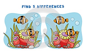Mini games for children. preschoolers. Find differences Picture with fish and anemones.Logical tasks