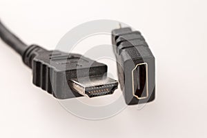 Mini HDMI adapter and HDMI connector to connect external monitors to computer