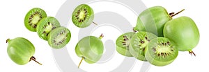 mini kiwi baby fruit or actinidia arguta isolated on white background with full depth of field. Top view. Flat lay