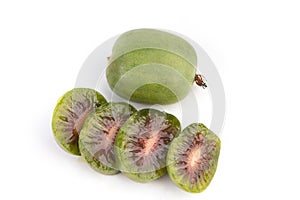 mini kiwi baby fruit, actinidia arguta on white background