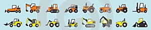 Mini loader flat style. Commercial Vehicles. Special equipment. Vector illustration isolated on blue background