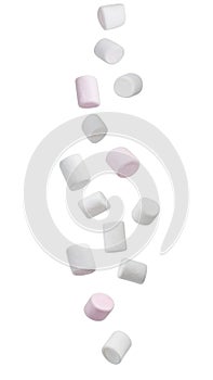 Mini marshmallows falling on transparent background