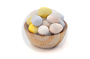 Mini Multicolored Candy Coated Chocolate Easter Eggs Isolated on a White Background