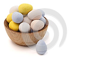 Mini Multicolored Candy Coated Chocolate Easter Eggs Isolated on a White Background