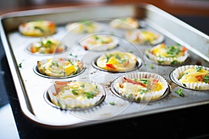 mini omelettes in muffin tin, out of the oven