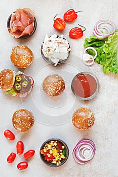 Mini party burgers with a dip and various fillings