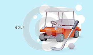 Mini passenger golf car. Realistic illustration in cartoon style. Transporting players