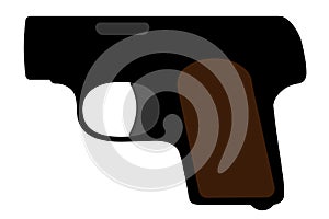 Mini pistol, browning. Vector silhouette weapon, gun photo
