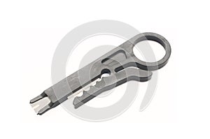 Mini portable wire stripper knife on white background