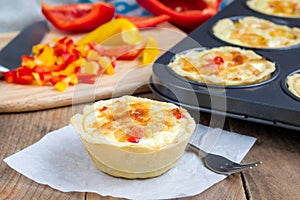 Mini quiche with chicken and bell pepper