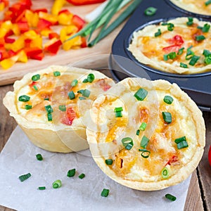 Mini quiche with chicken and bell pepper, square