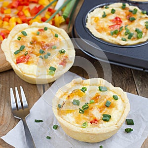 Mini quiche with chicken and bell pepper, square