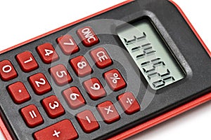 MIni red calculator isolated on white