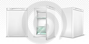 Mini refrigerator, empty white kitchen fridge
