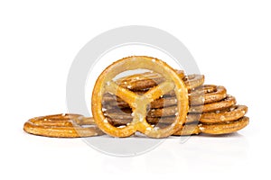 Mini salted pretzels isolated on white