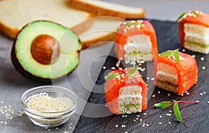 Mini sandwiches with smoked salted salmon