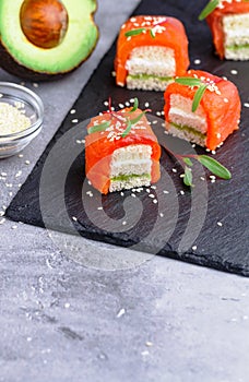 Mini sandwiches with smoked salted salmon