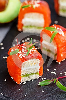 Mini sandwiches with smoked salted salmon