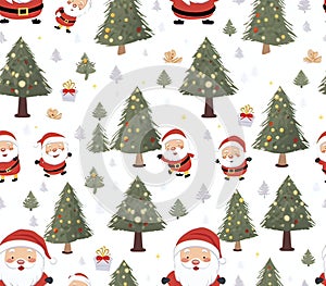 Mini Santa Clas and Merry Christmas Seamless Pattern, Generative IA