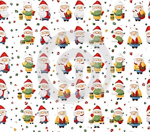 Mini Santa Clas and Merry Christmas Seamless Pattern, Generative IA