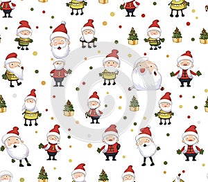 Mini Santa Clas and Merry Christmas Seamless Pattern, Generative IA