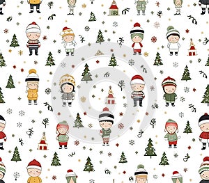 Mini Santa Clas and Merry Christmas Seamless Pattern, Generative IA