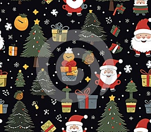 Mini Santa Clas and Merry Christmas Seamless Pattern, Generative IA