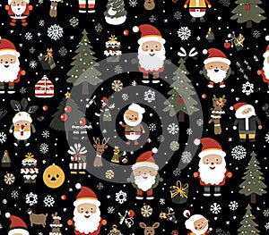 Mini Santa Clas and Merry Christmas Seamless Pattern, Generative IA