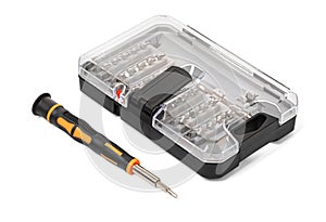 mini screwdriver and set of the interchangeable bits with working parts