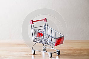 Mini shopping cart lover or shopaholic concept