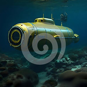 Mini submarine exploring the bottom - ai generated image