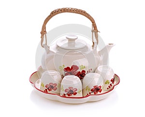 Mini tea set isolated on white background