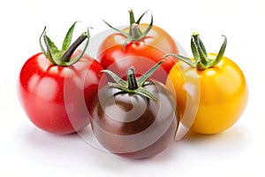 Mini Tomatoes Vibrant Colors Isolated on White
