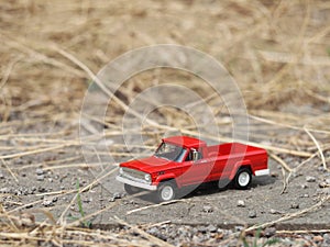 Mini toy of car at outdoor. Diecast photography concept.