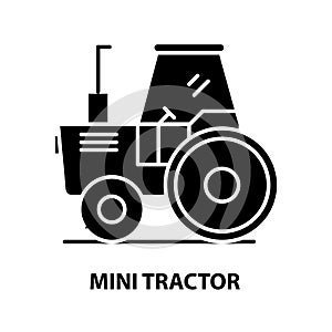 mini tractor icon, black vector sign with editable strokes, concept illustration