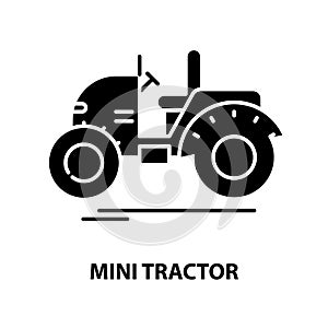 mini tractor symbol icon, black vector sign with editable strokes, concept illustration