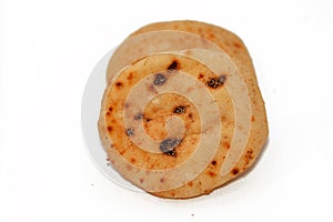 Mini traditional Egyptian flat bread with wheat bran and flour, small Aish Baladi or small bread baked in extremely hot ovens, it