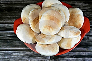 Mini traditional Shami flat bread with wheat and flour, small Aish Shamy or small pita bread baked in extremely hot ovens, it is