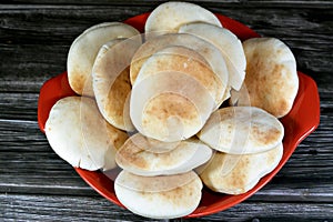 Mini traditional Shami flat bread with wheat and flour, small Aish Shamy or small pita bread baked in extremely hot ovens, it is