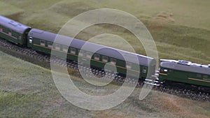 Mini Train Station Modelling. Model of Railway Station With Moving Train. Toy Train Models on Railroad Set Mockup