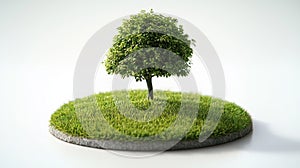 a miniature tree on a grassy circle