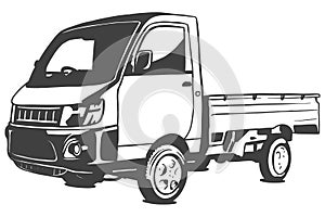 Mini truck vector black illustration isolated on white background. Hand drawn illustration.