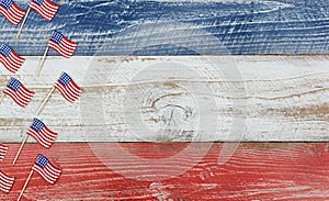 Mini USA flags on rustic wooden boards painted in national color