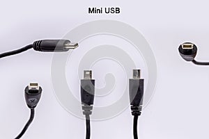 Mini USB cable from different angles isolated against white background