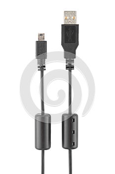 Mini USB cable isolated on white background