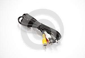 Mini USB to RCA Audio Cable on isolated white background